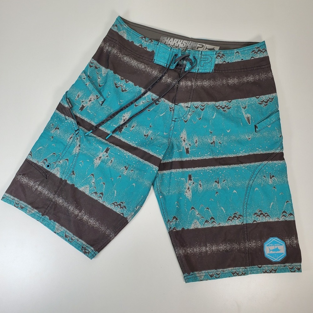 Pelagic Swim Trunks Men 30 Multicolor Sharkskin‎ Boardshorts Fishing Pockets